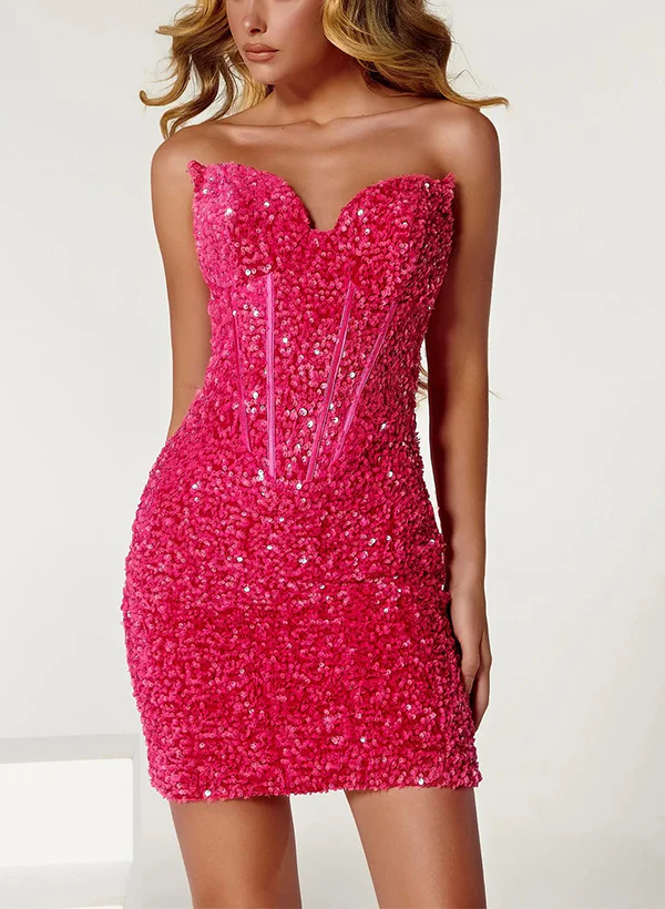 Sheath/Column V-Neck Short/Mini Sequined Homecoming Dresses - Image 8
