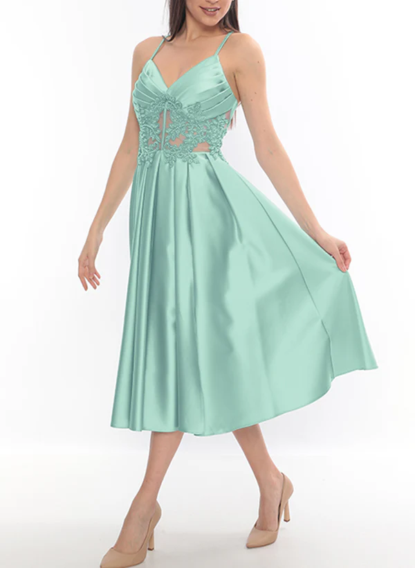 Sheath/Column V-Neck Sleeveless Satin Homecoming Dresses With Split Front - Image 2