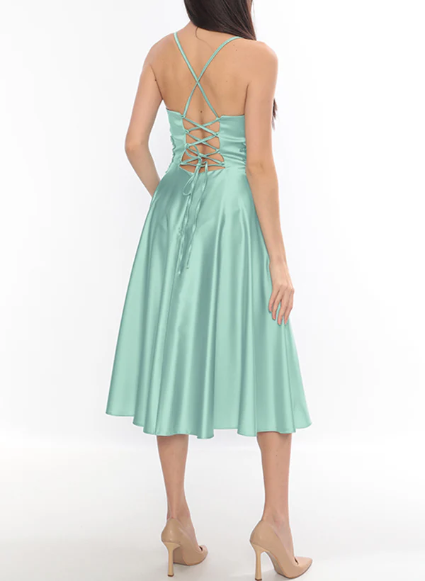 Sheath/Column V-Neck Sleeveless Satin Homecoming Dresses With Split Front - Image 3