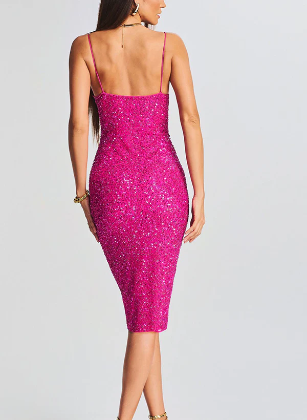Sheath/Column V-Neck Sleeveless Sequined Homecoming Dresses - Image 2