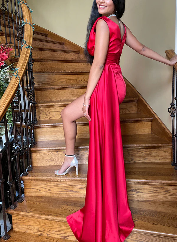 Sheath/Column V-Neck Sleeveless Short/Mini Satin Homecoming Dresses - Image 4