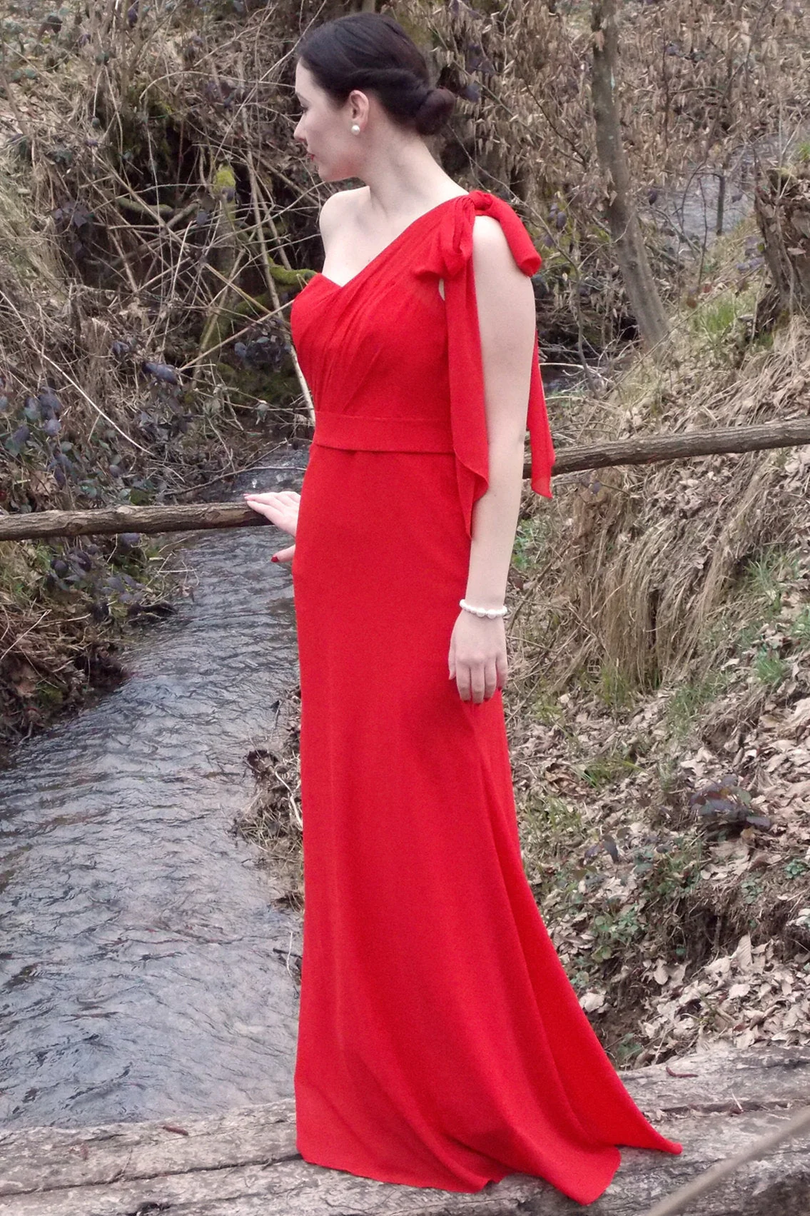 Sheath One-shoulder Floor Length Chiffon Sleeveless Bridesmaid Dress - Image 12