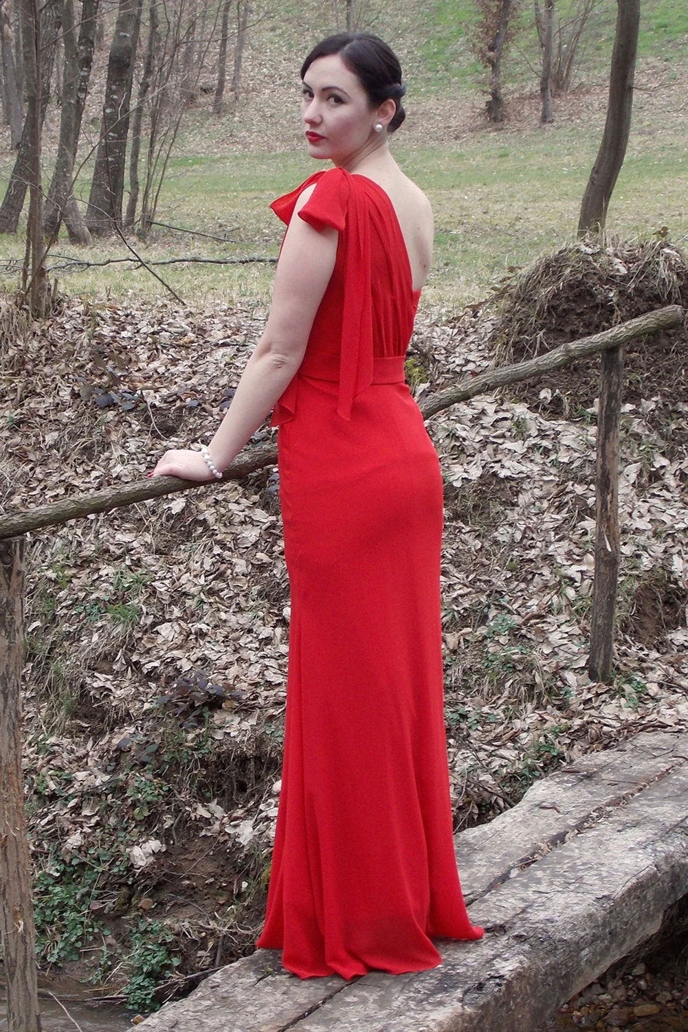 Sheath One-shoulder Floor Length Chiffon Sleeveless Bridesmaid Dress - Image 9