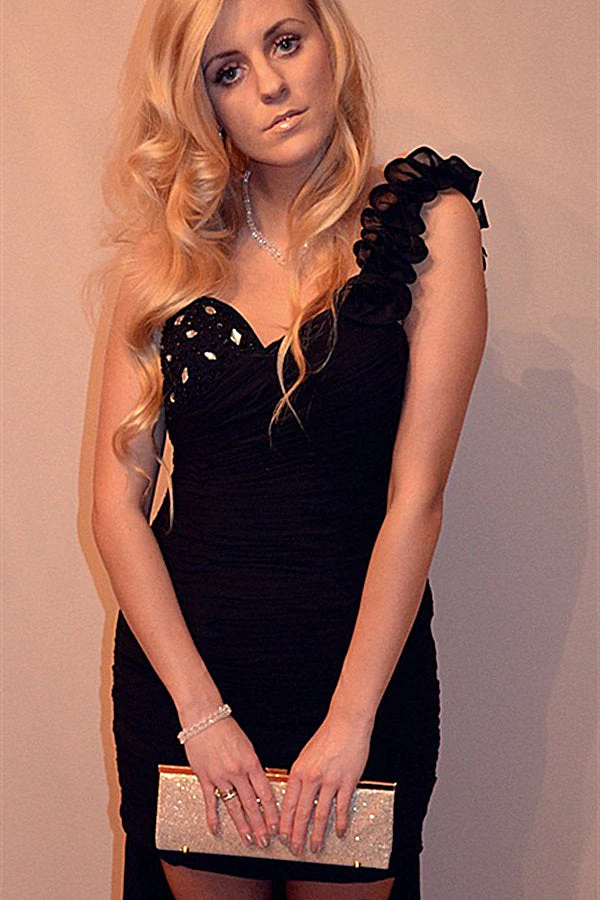 Sheath One-shoulder Hi-low Length Chiffon Rhinestone Prom Dress - Image 4