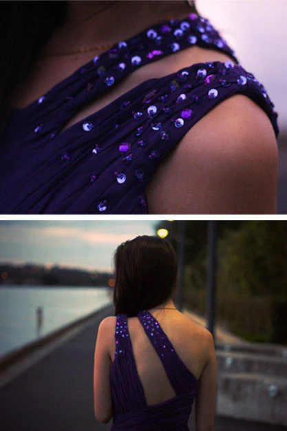 Sheath One-shoulder Sleeveless Floor Length Beaded Chiffon Evening Dress - Image 3