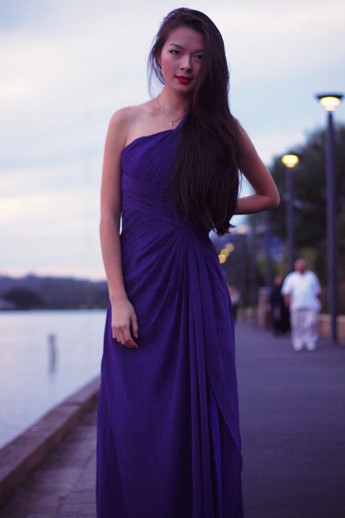 Sheath One-shoulder Sleeveless Floor Length Beaded Chiffon Evening Dress - Image 5