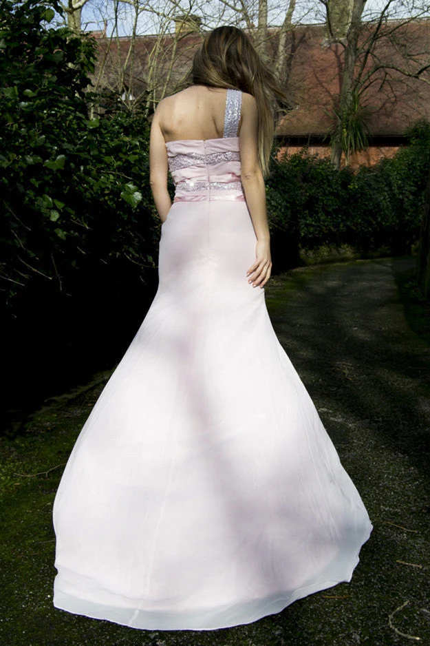 Sheath One-shoulder Wide Strap Front Slit Floor Length Chiffon Paillette Evening Dress - Image 2