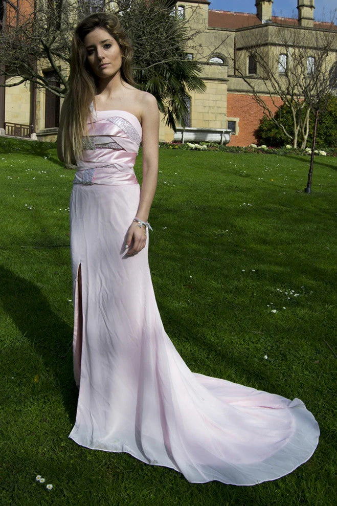Sheath One-shoulder Wide Strap Front Slit Floor Length Chiffon Paillette Evening Dress - Image 7