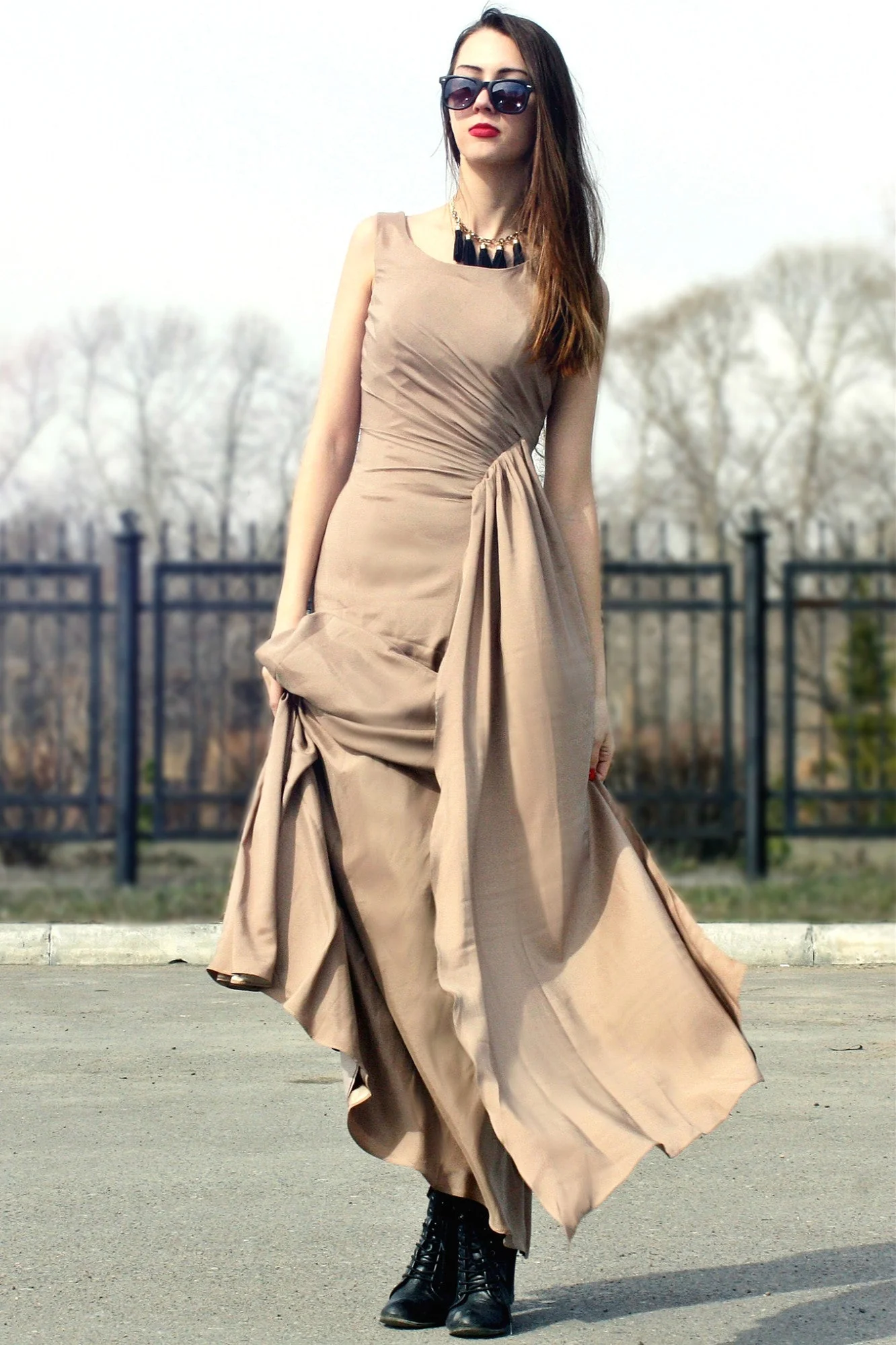 Sheath Small Round Collar Floor Length Chiffon Evening Dress - Image 2
