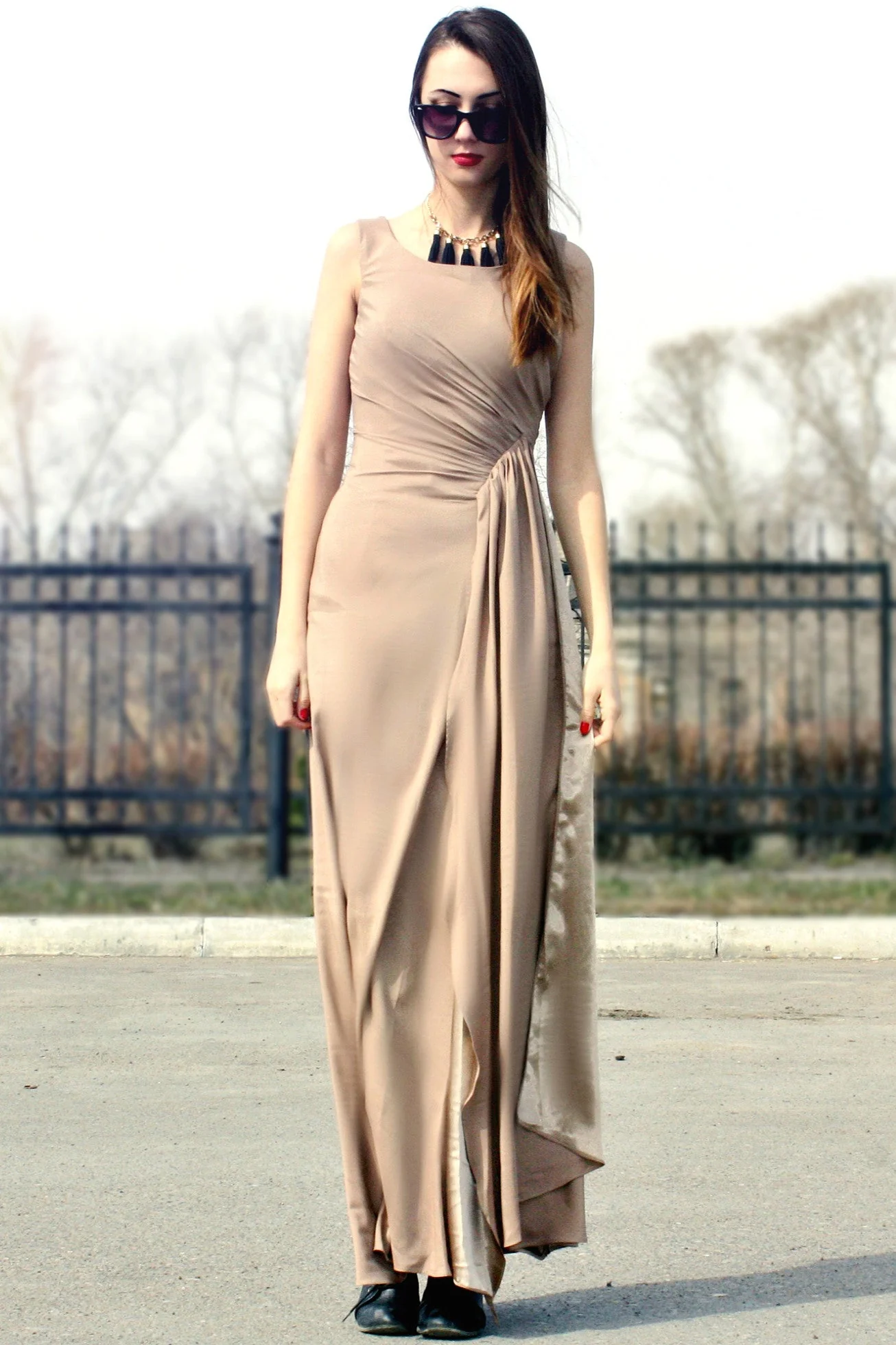 Sheath Small Round Collar Floor Length Chiffon Evening Dress - Image 3