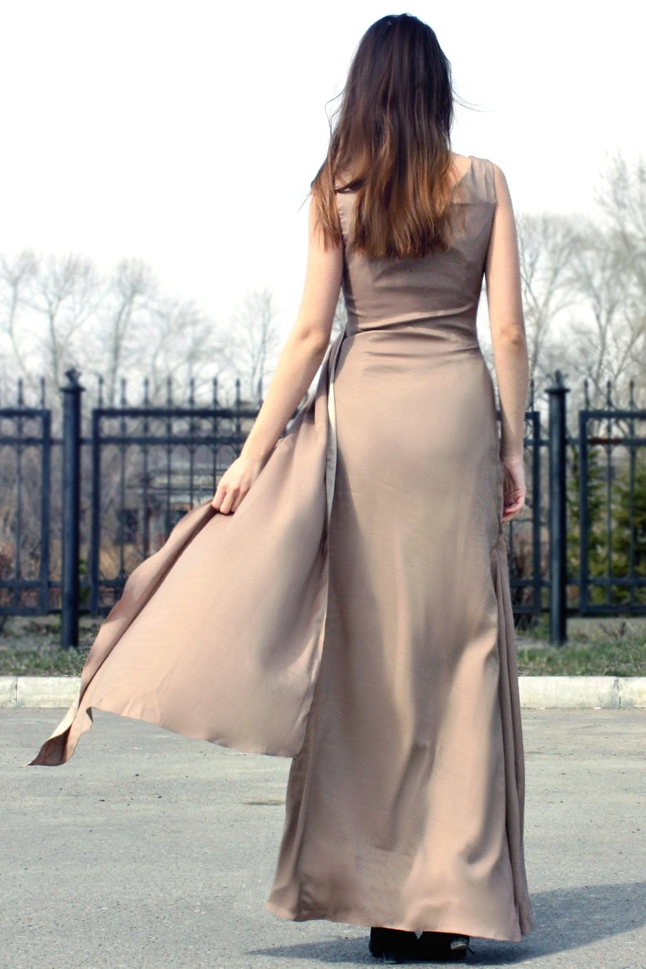 Sheath Small Round Collar Floor Length Chiffon Evening Dress - Image 5