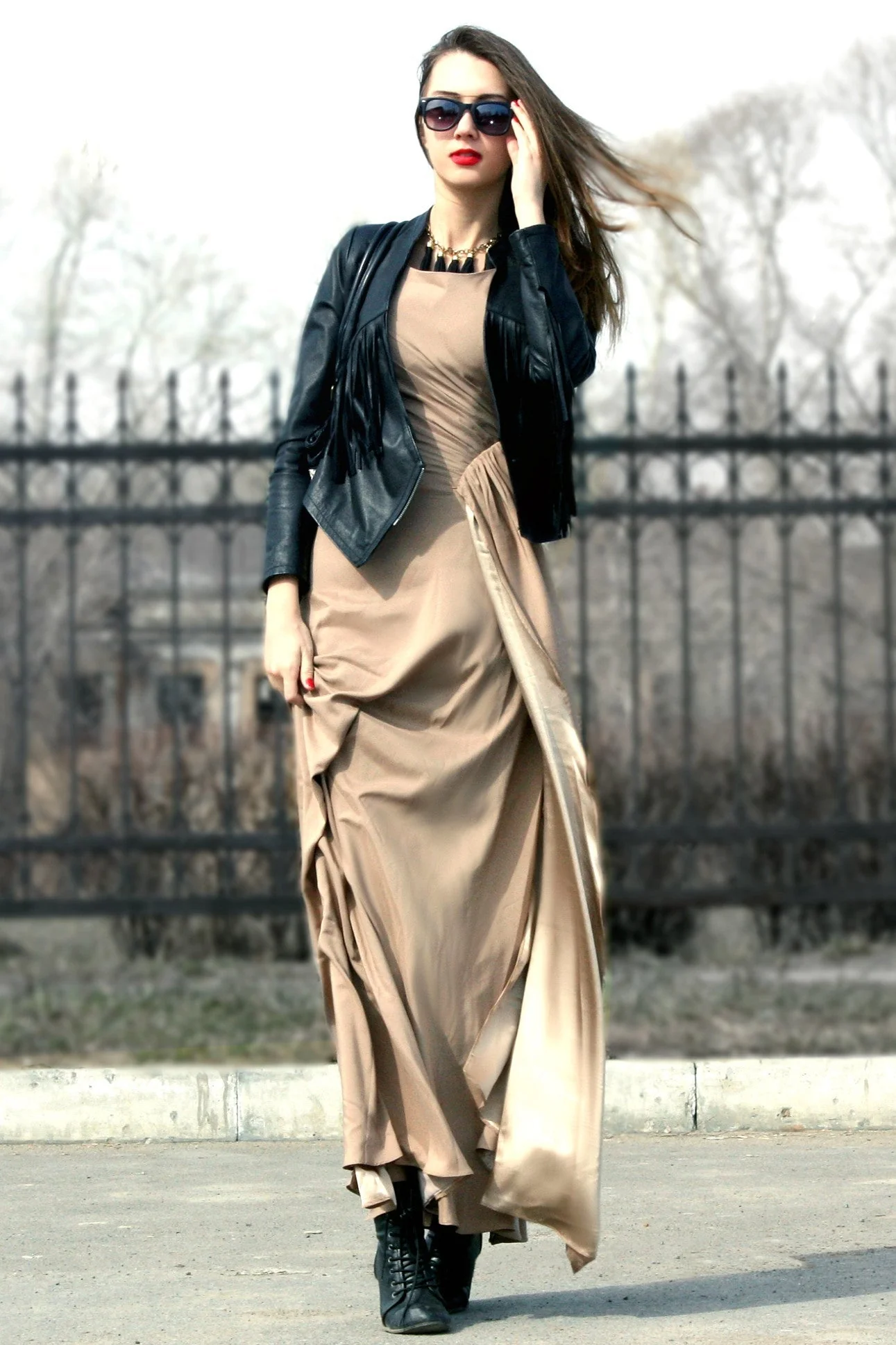 Sheath Small Round Collar Floor Length Chiffon Evening Dress - Image 8