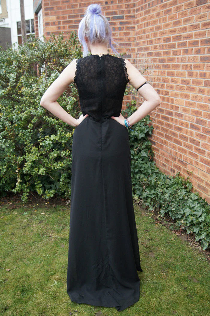 Sheath Small Round Collar Floor Length Chiffon Lace Evening Dress - Image 2