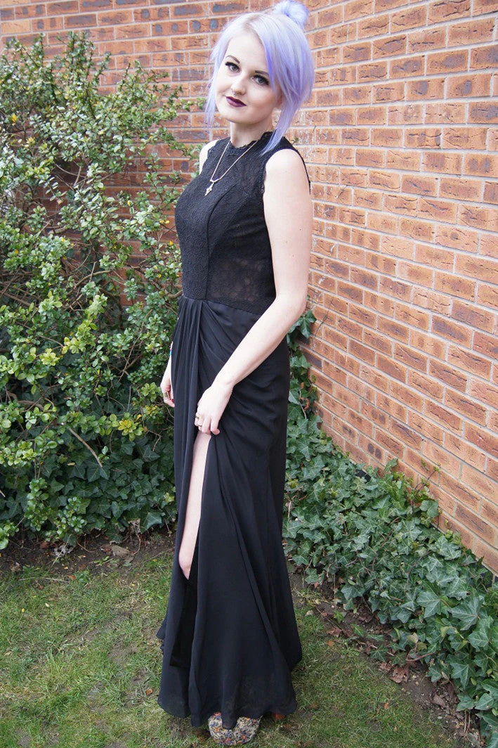 Sheath Small Round Collar Floor Length Chiffon Lace Evening Dress - Image 8