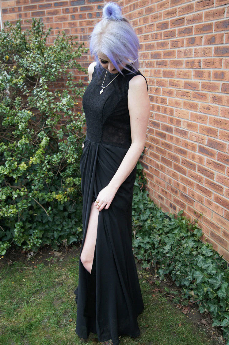 Sheath Small Round Collar Floor Length Chiffon Lace Evening Dress - Image 9