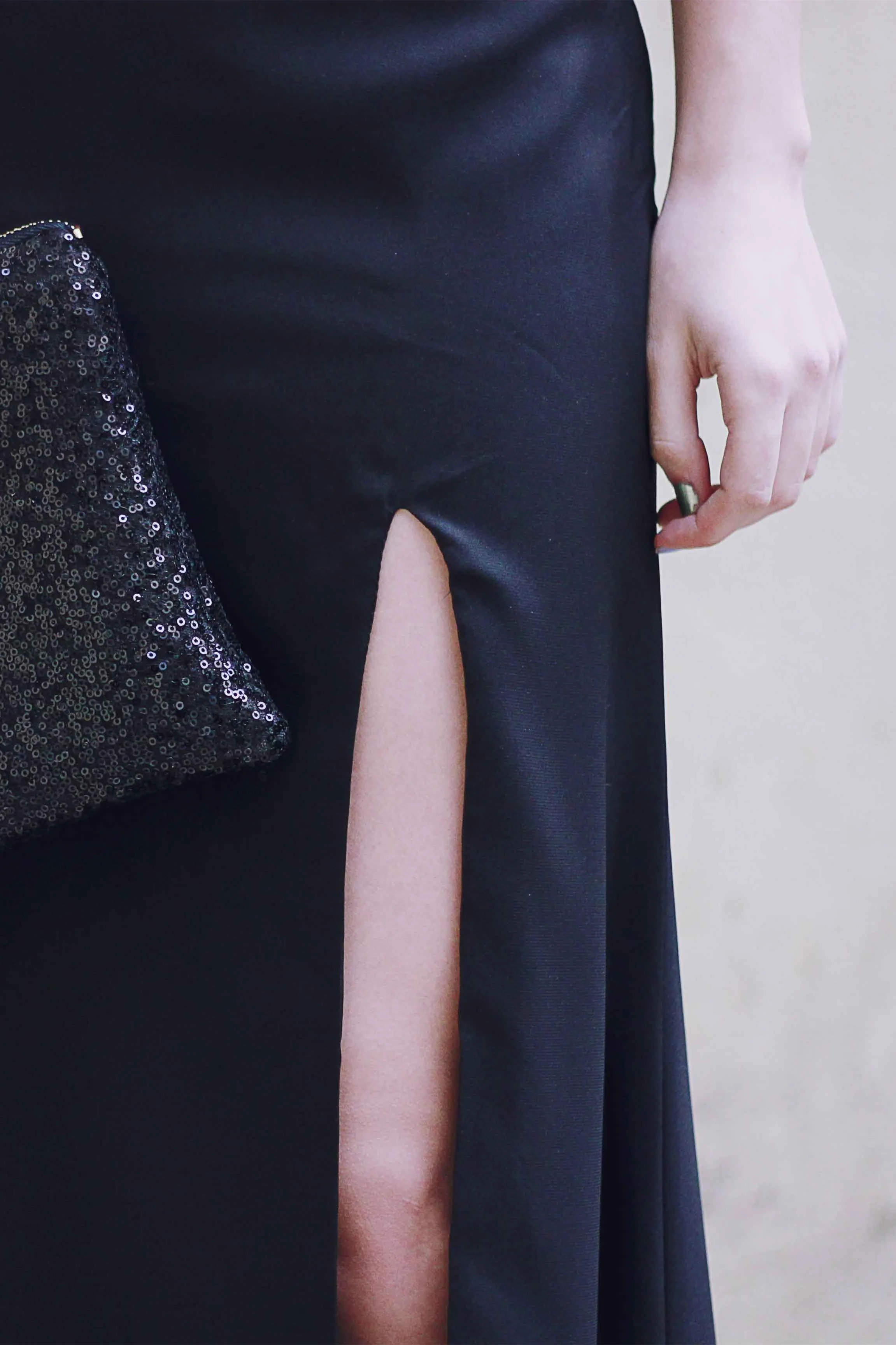 Sheath Small Round Collar Floor Length Front Slit Backless Chiffon Evening Dress - Image 6