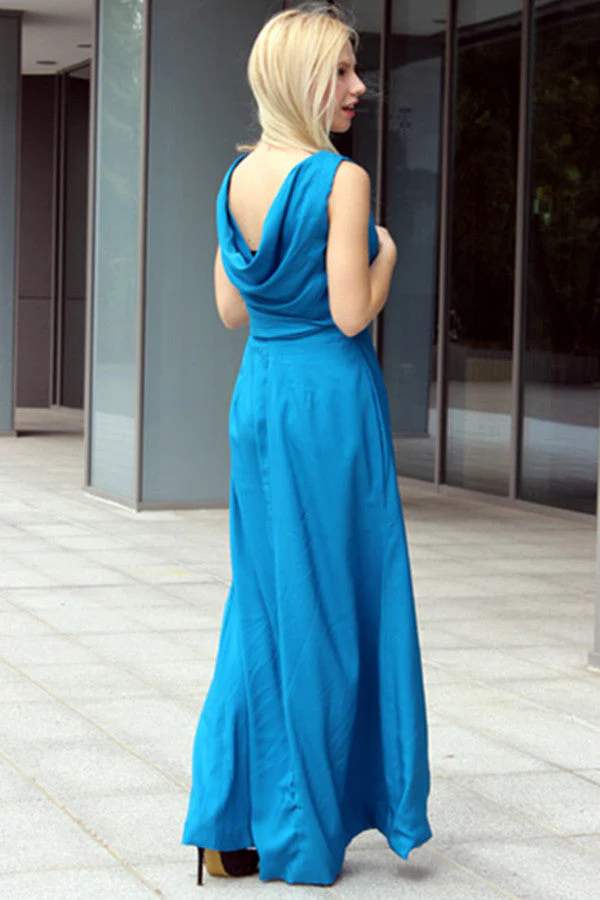 Sheath Small Round Collar Front Slit Floor Length Chiffon Evening Dress - Image 3