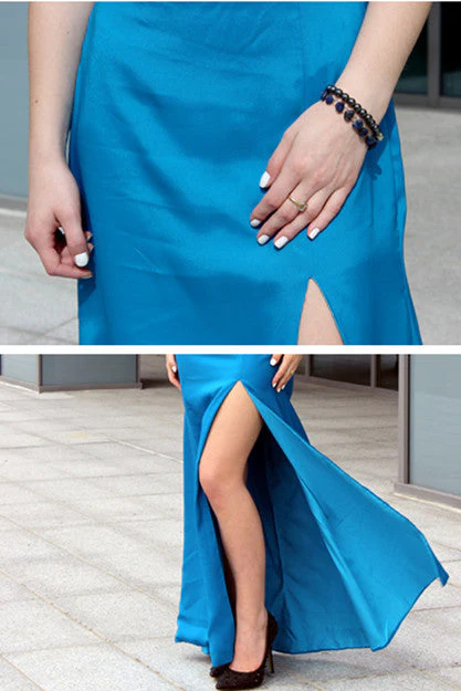 Sheath Small Round Collar Front Slit Floor Length Chiffon Evening Dress - Image 4