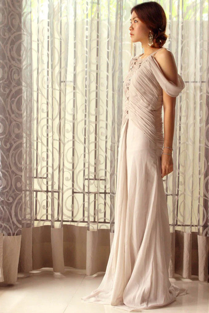 Sheath Spaghetti Strap Floor Length Tulle Rhinestone Evening Dress - Image 2