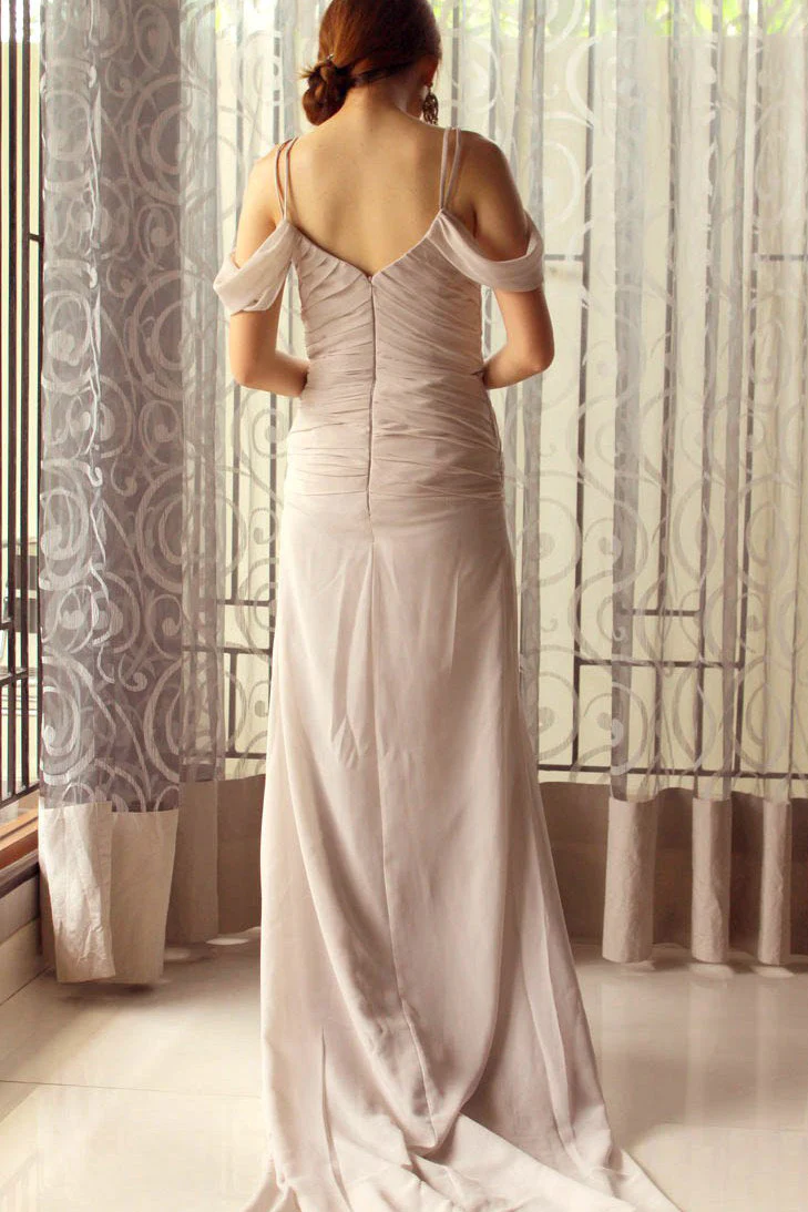 Sheath Spaghetti Strap Floor Length Tulle Rhinestone Evening Dress - Image 5