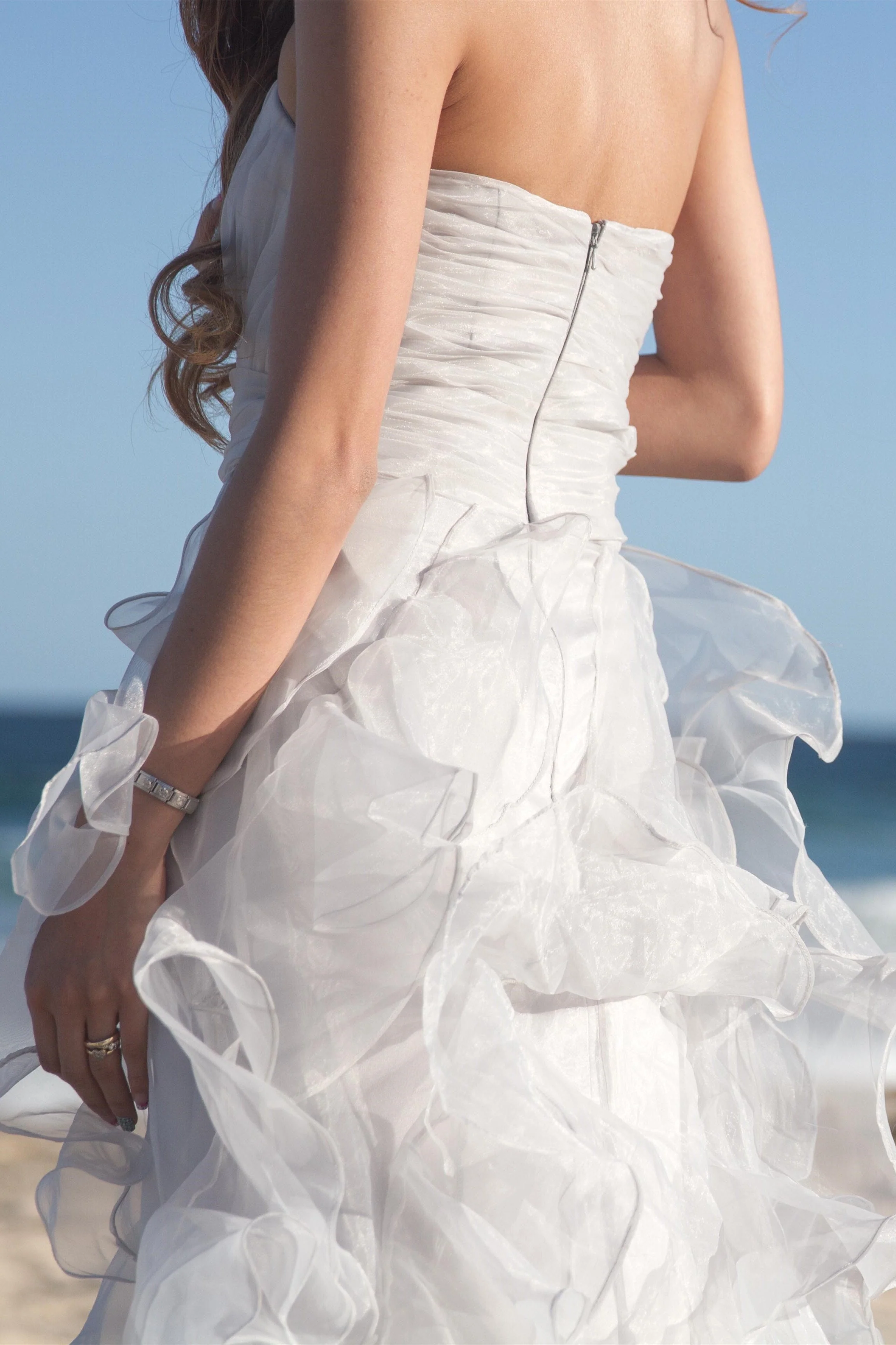 Sheath Sweetheart Floor Length Organza Lotus Leaf Pendulum Wedding Dress - Image 4
