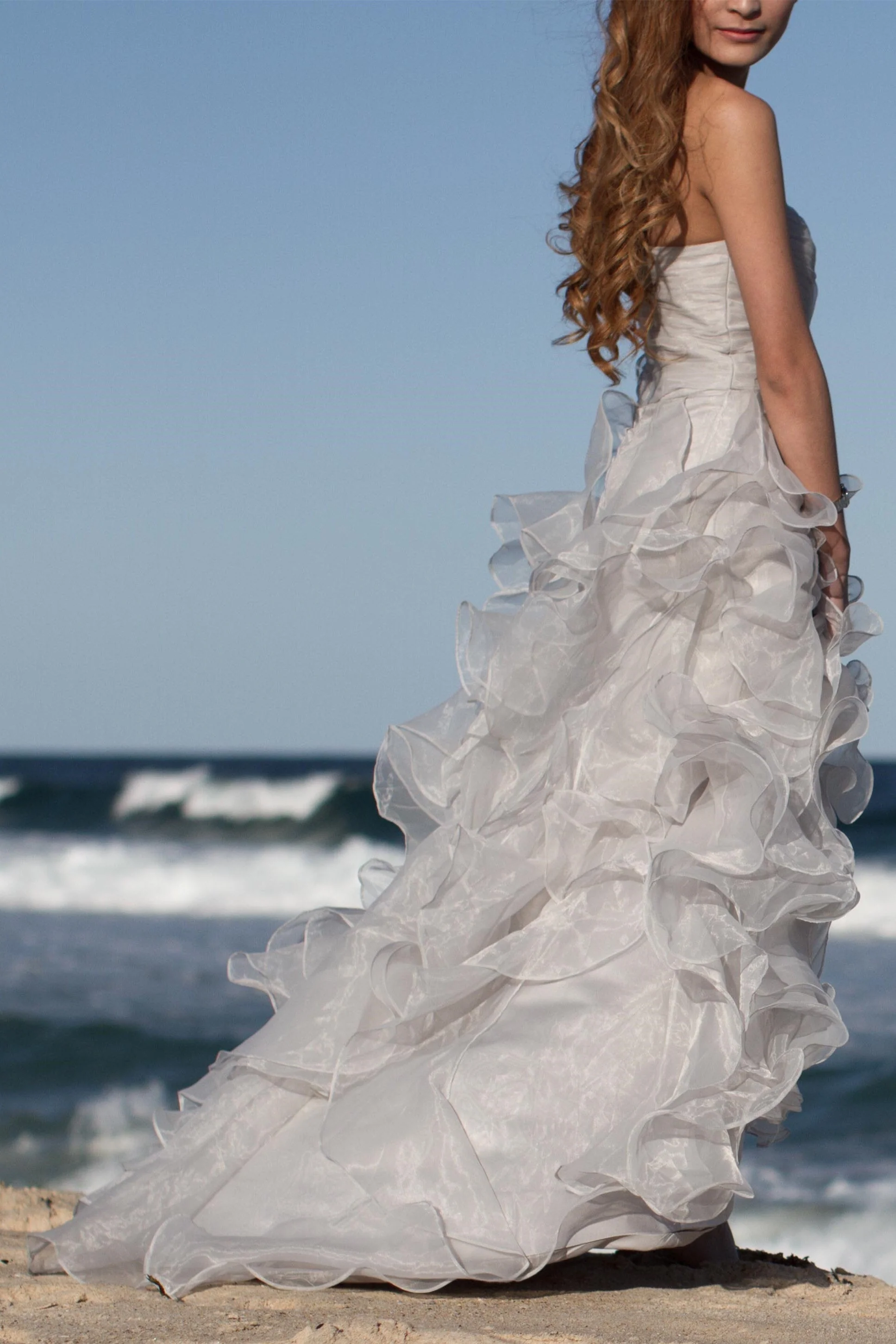 Sheath Sweetheart Floor Length Organza Lotus Leaf Pendulum Wedding Dress - Image 6
