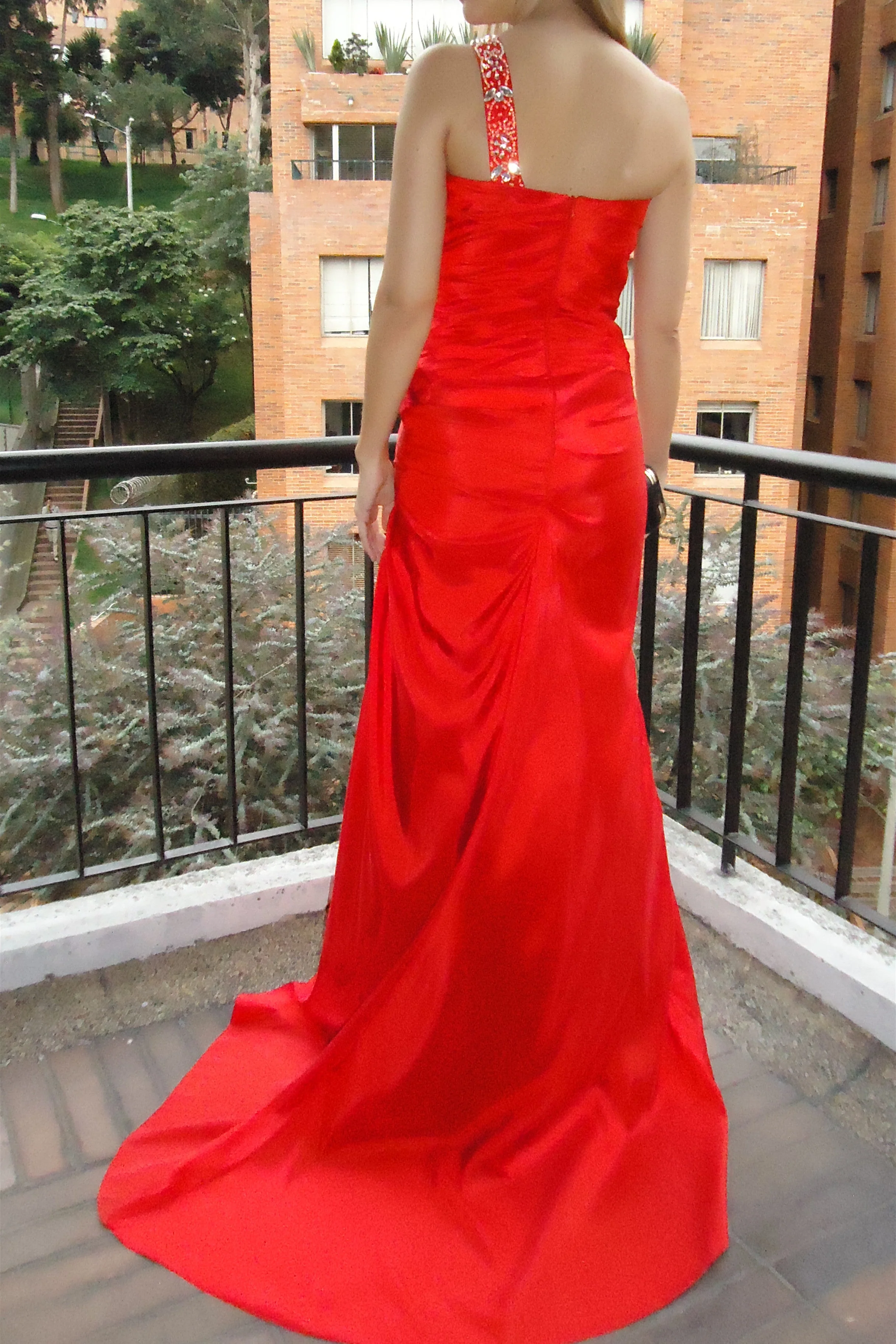 Sheath Sweetheart One-shoulder Floor Length Chiffon Rhinestone Evening Dress - Image 5