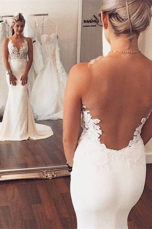 Sheer back Mermaid Wedding Dress Sleeveless Lace summer Beach Bridal Gowns - Image 2