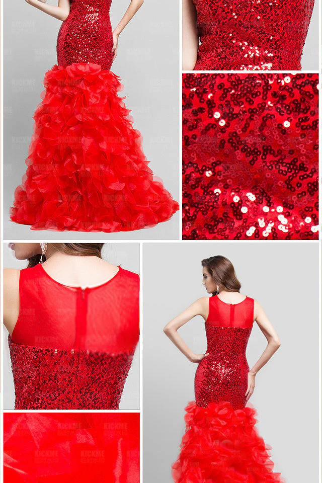 Sheer Straps jewel paillette unique mermaid mother's dress - Image 4