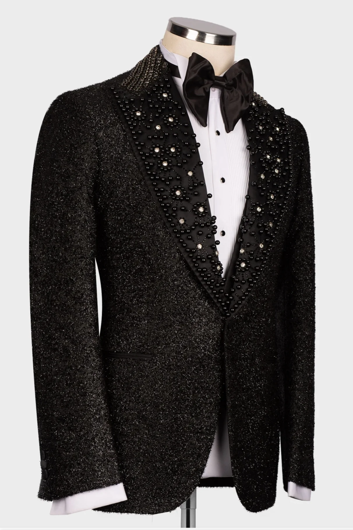 Shiny Beaded Crystals Black 2-Piece Wedding Suit for Groom - Image 2