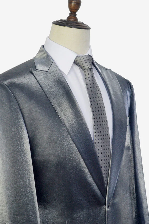 Shiny Silver Marriage Suits Glittering Peak Lapel Suits for Men - Image 3