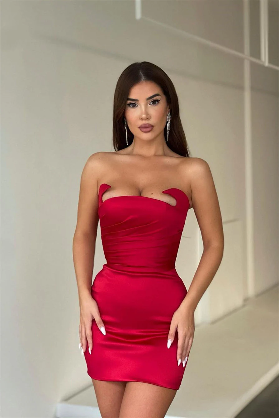 Short Mermaid Strapless Asymmetrical Mini Sleeveless Open Back Sexy Homecoming Dress - Image 4
