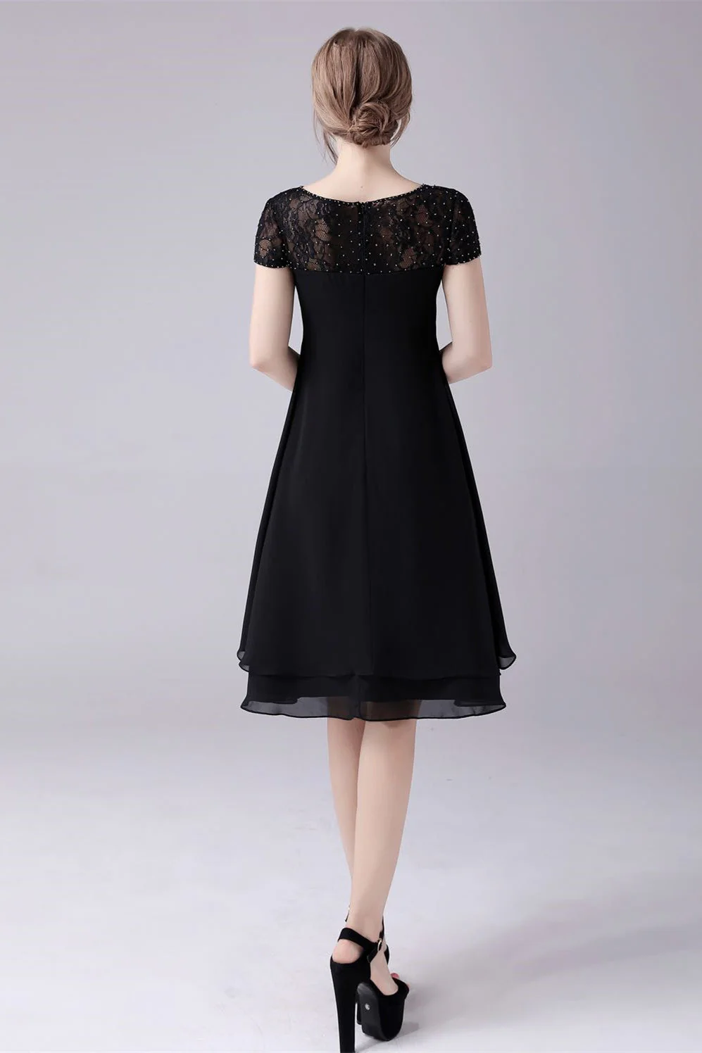 Short sleeves A-line knee-length jewel lace mother's dress - Image 2