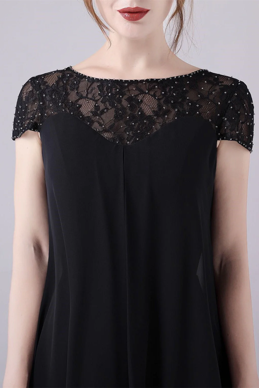 Short sleeves A-line knee-length jewel lace mother's dress - Image 7