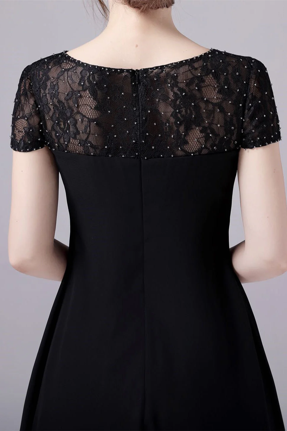 Short sleeves A-line knee-length jewel lace mother's dress - Image 8