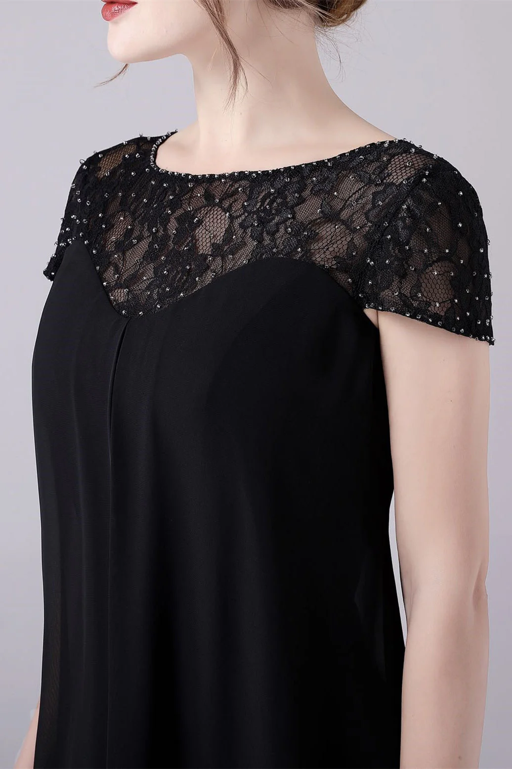 Short sleeves A-line knee-length jewel lace mother's dress - Image 9