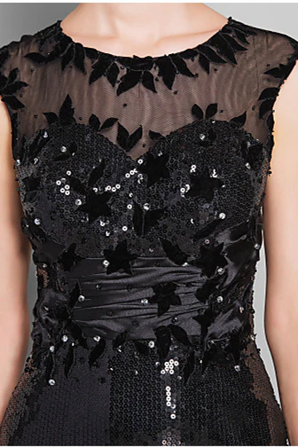 Short sleeves jewel floor length paillette lace mermaid mother's dress - Image 3