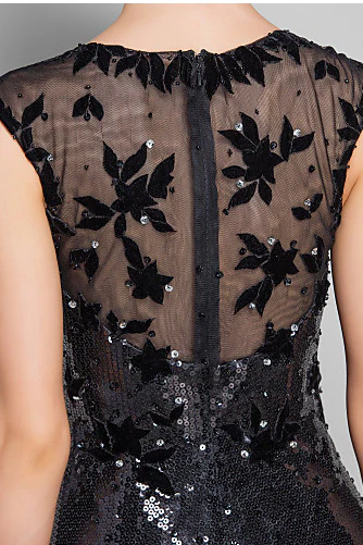 Short sleeves jewel floor length paillette lace mermaid mother's dress - Image 4