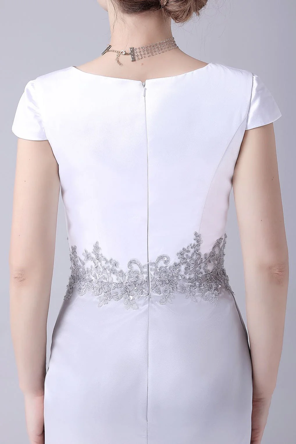 Short sleeves knee length jewel applique mother's dress - Image 2