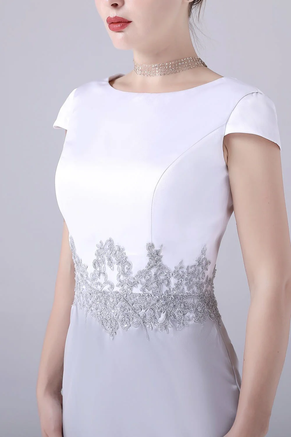 Short sleeves knee length jewel applique mother's dress - Image 3