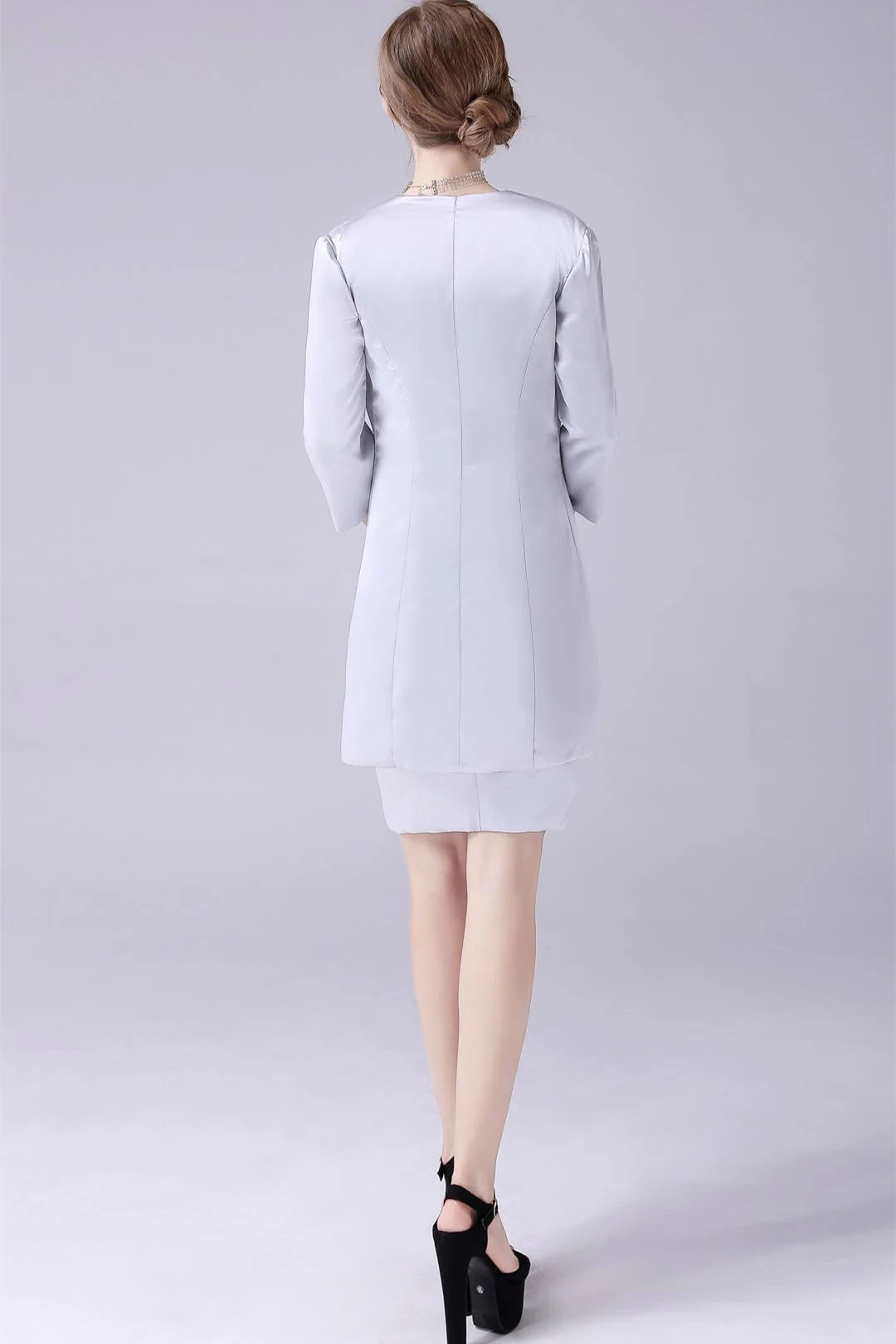 Short sleeves knee length jewel applique mother's dress - Image 4