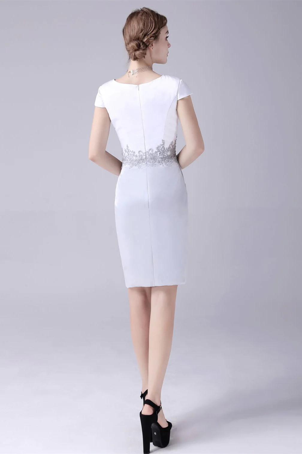 Short sleeves knee length jewel applique mother's dress - Image 5
