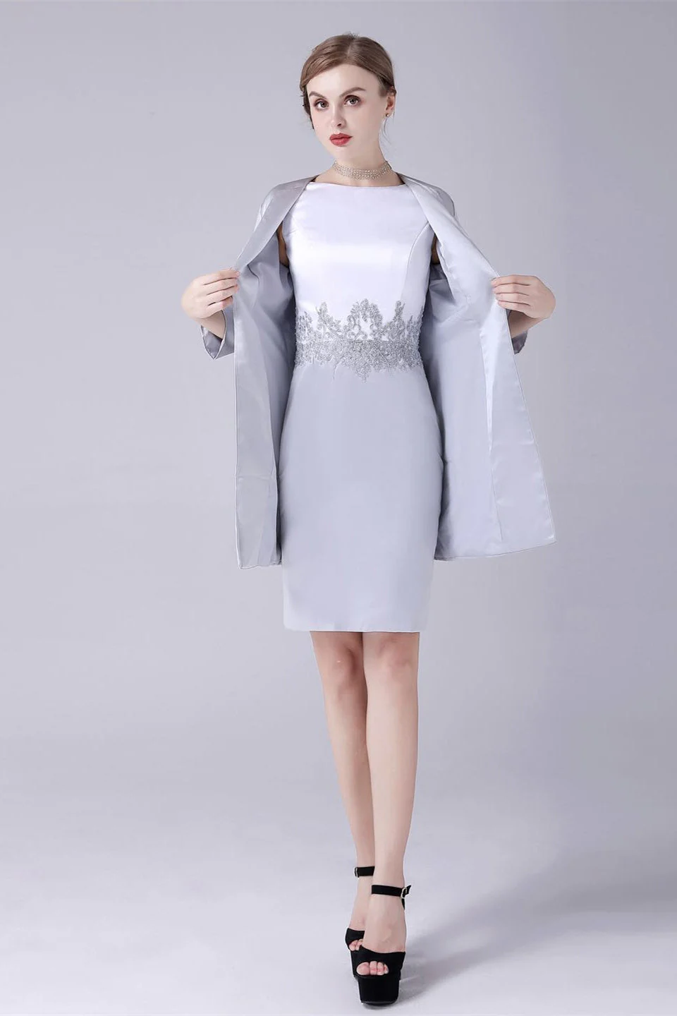 Short sleeves knee length jewel applique mother's dress - Image 6