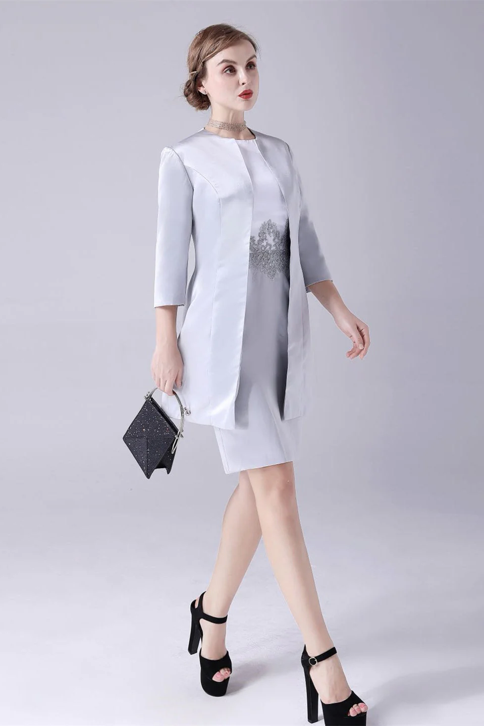 Short sleeves knee length jewel applique mother's dress - Image 7