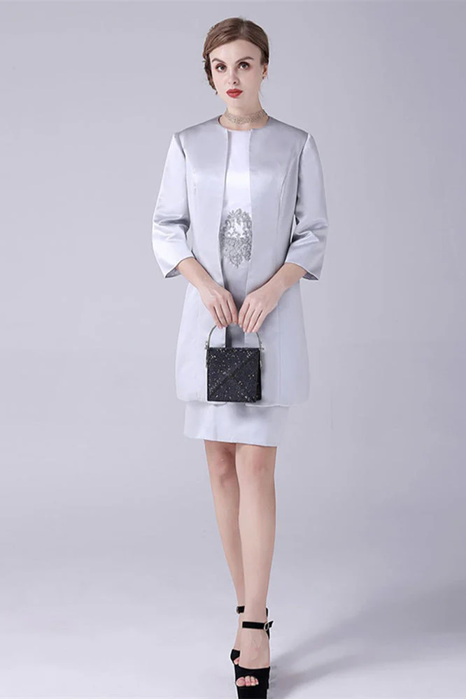 Short sleeves knee length jewel applique mother's dress - Image 8