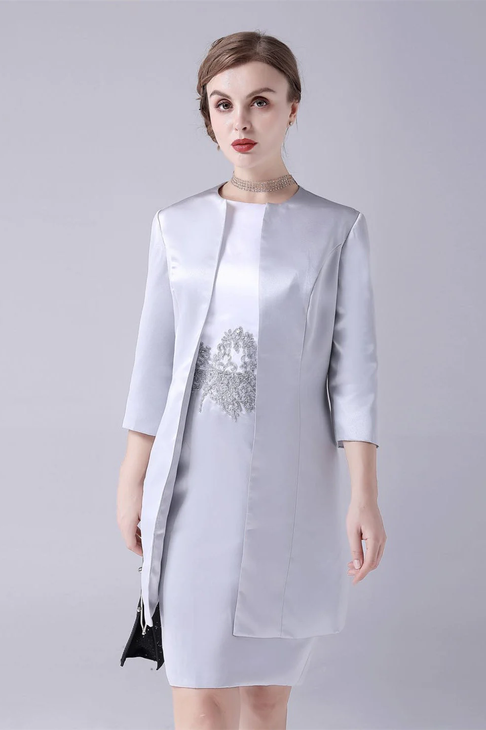 Short sleeves knee length jewel applique mother's dress - Image 9