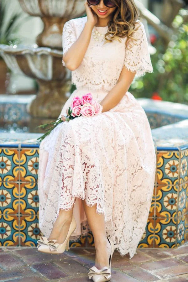 Short Sleeves Princess Ankle-length Summer Homecoming Dresses - Image 3