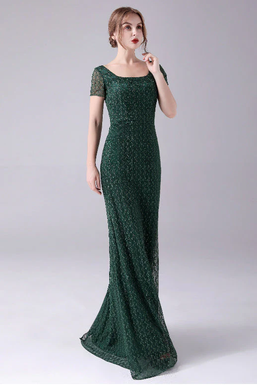 Short sleeves Square Lace Floor Length Backless Mermaid moteher's dress - Image 3