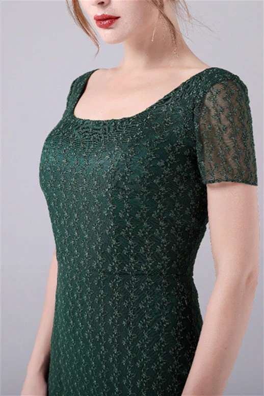 Short sleeves Square Lace Floor Length Backless Mermaid moteher's dress - Image 4