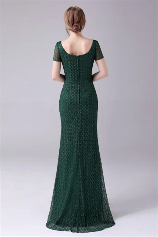 Short sleeves Square Lace Floor Length Backless Mermaid moteher's dress - Image 5
